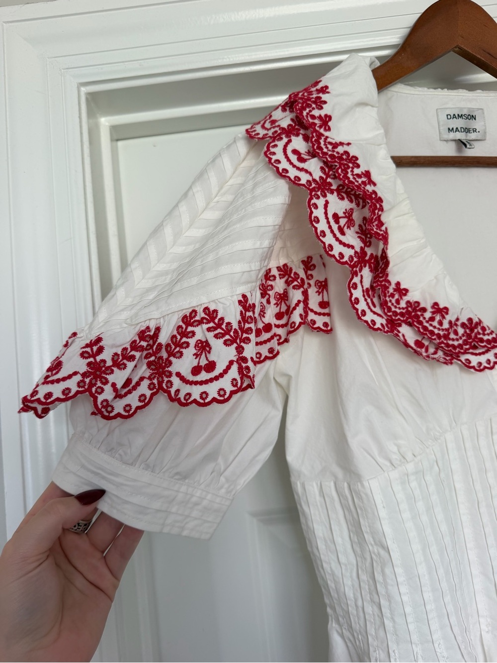 Damson Madder Blouse with Red Embroidered Collar - Picture 6 of 13